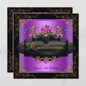 キンセアニェラ誕生日スポットパープル薄紫金ゴールドフローラ 招待状 (正面/裏面)