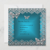 キンセアニェラ誕生日ティール(緑がかった色)シルバーティアラバタフライ 招待状 (裏面)