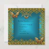 キンセアニェラ誕生日ティール(緑がかった色)金ゴールドティアラバタフライ 招待状 (裏面)