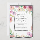 キンセアニェラ誕生日パーティーのピンクの花 招待状 (正面)