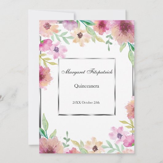 キンセアニェラ誕生日パーティーのピンクの花 招待状 (裏面)