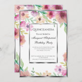 キンセアニェラ誕生日パーティーのピンクの花 招待状 (正面/裏面)