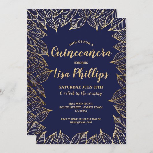 キンセアニェラ誕生日パーティー金ゴールド秋 招待状 (正面/裏面)