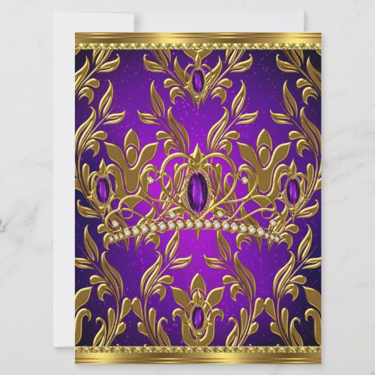 キンセアニェラ誕生日パープルブルーティアラ金ゴールド 招待状 (裏面)