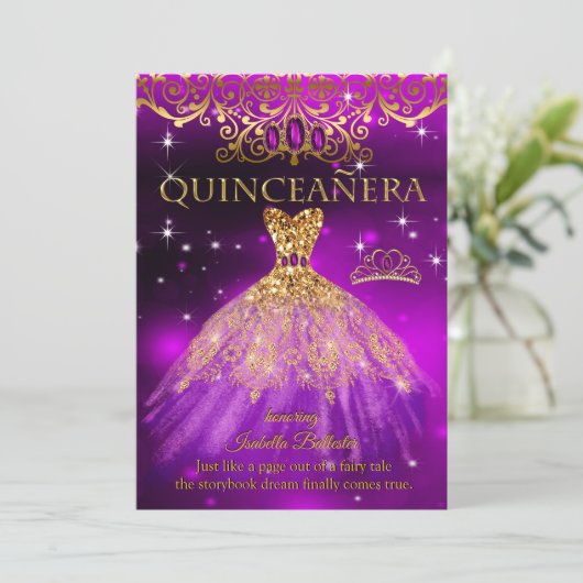キンセアニェラ誕生日パープルマゼンタティアラ金ゴールド 招待状 (スタンド正面)