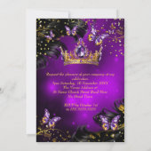 キンセアニェラ誕生日パープル金ゴールドドレスバタフライ 招待状 (裏面)