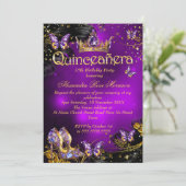キンセアニェラ誕生日パープル金ゴールドブラックバタフライ 招待状 (スタンド正面)