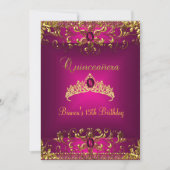 キンセアニェラ誕生日ピンクティアラ金ゴールドジェムジュエル 招待状 (正面)