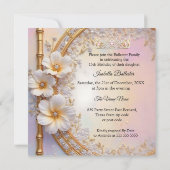 キンセアニェラ誕生日ピンク薄紫ダイヤモンド金ゴールドホース 招待状 (裏面)