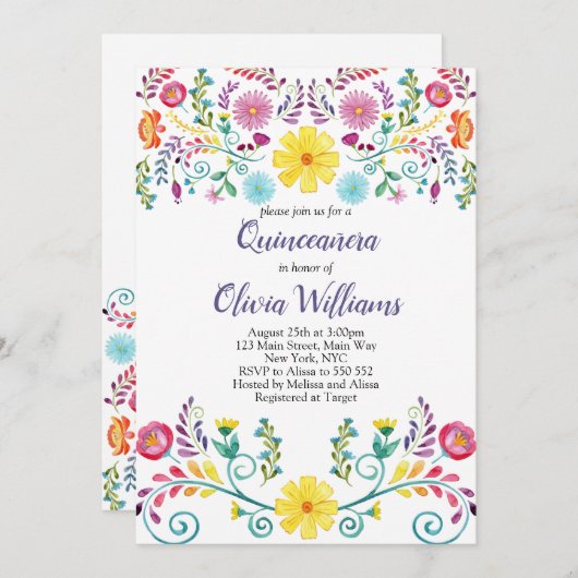 キンセアニェラ誕生日フィエスタフローラメキシコ 招待状 (正面/裏面)