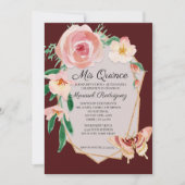 キンセアニェラ誕生日ブルゴーニュレッドウォーターカラーバラ 招待状 (正面)