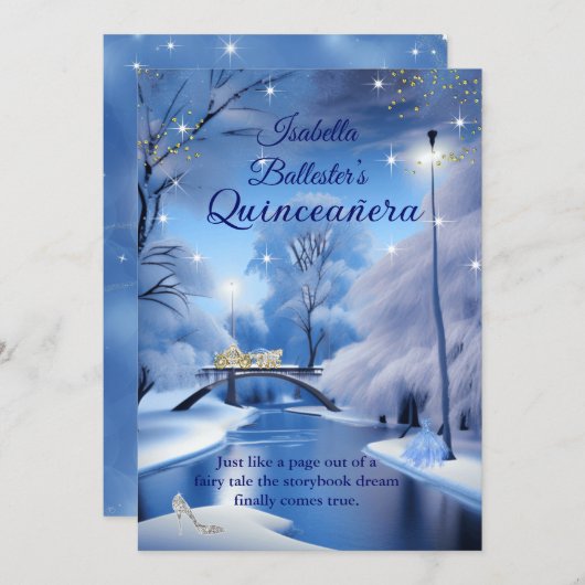 キンセアニェラ誕生日ブルーフェアユータリーキャリッジドレス 招待状 (正面/裏面)