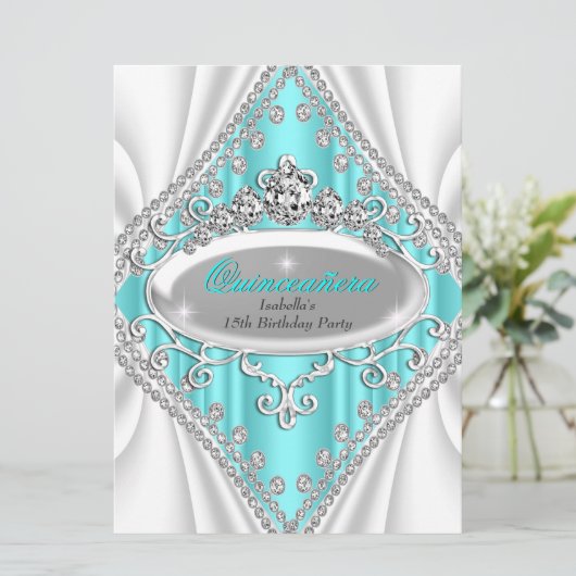 キンセアニェラ誕生日プリンセスティール（緑がかった色）ダイヤモンドラージ 招待状 (スタンド正面)