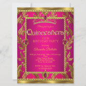キンセアニェラ誕生日ホットピンクジュエルティアラ金ゴールド 招待状 (正面)