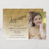 キンセアニェラ誕生日金ゴールドグリッターフォト招待状 招待状 (正面/裏面)