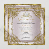 キンセアニェラ誕生日金ゴールドパールピンクダマスク 招待状 (正面/裏面)
