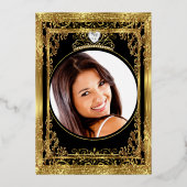 キンセアニェラ誕生日金ゴールド黒写真 箔招待状 (裏面)