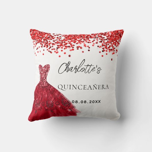 キンセアニェラ赤いドレスの白い名前 クッション (裏面)