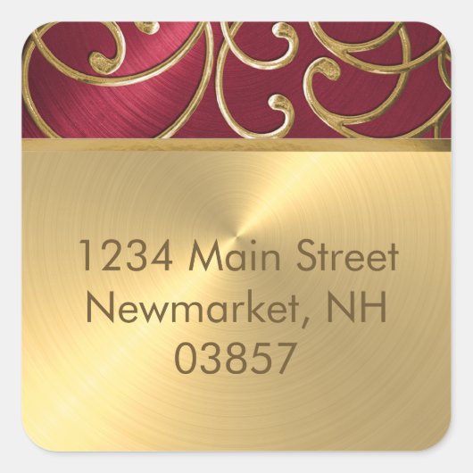 キンセアニェラ赤と金ゴールドの映画の渦巻き スクエアシール (正面)