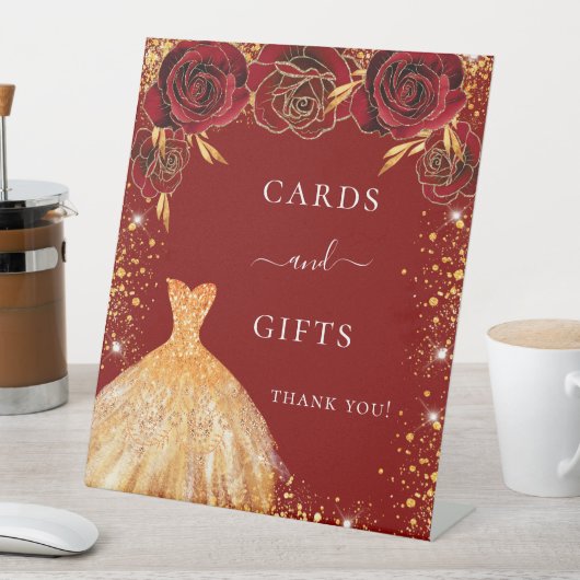 キンセアニェラ赤金ゴールドグリッタードレスフローラギフト 台座サイン (インサイチュ)