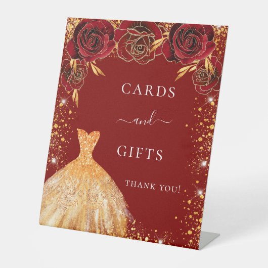 キンセアニェラ赤金ゴールドグリッタードレスフローラギフト 台座サイン (正面)