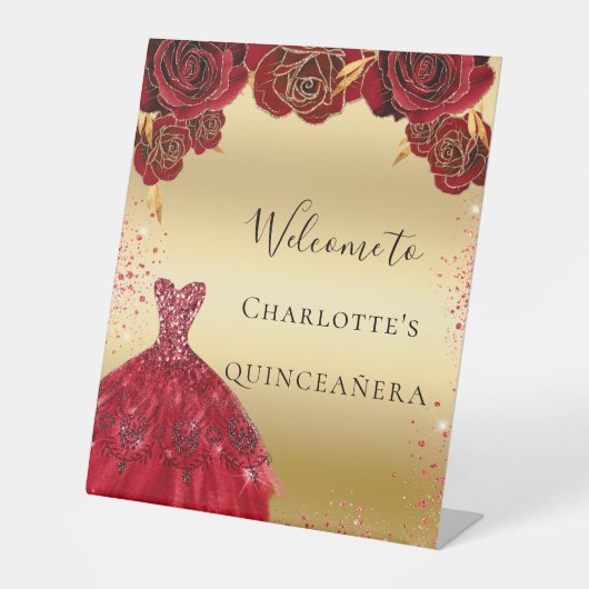 キンセアニェラ赤金ゴールドドレスフローラ歓迎 台座サイン (正面)