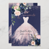 キンセアニェラ赤面ネイビーブルーウォーター色フラワーズInv 招待状 (正面/裏面)