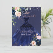 キンセアニェラ赤面ネービーブルーウォーターカラーフラワーズイン 招待状 (スタンド正面)