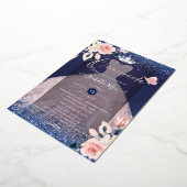 キンセアニェラ赤面バラシルバーフォイルクラウンネイビー 箔招待状 (回転した状態)