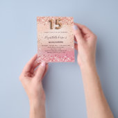 キンセアニェラ赤面ピンクのローズ金ゴールド予算の招待 チラシ (手)