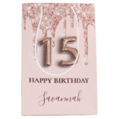 キンセアニェラ赤面ピンクグリッタードリップバラ金ゴールド ミディアムペーパーバッグ (正面)