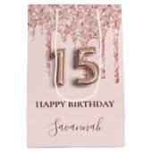 キンセアニェラ赤面ピンクグリッタードリップバラ金ゴールド ミディアムペーパーバッグ (裏面)