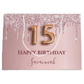 キンセアニェラ赤面ピンクグリッタードリップモノグラム名 ラージペーパーバッグ (正面)