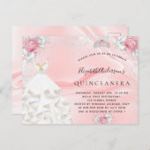 キンセアニェラ赤面ピンクグリッタードレスティアラフローラ インビテーションポストカード (正面/裏面)