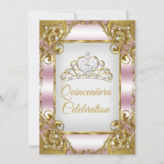 キンセアニェラ赤面ピンクゴールデンパールティアラパーティー 招待状 (裏面)