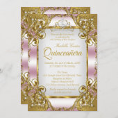 キンセアニェラ赤面ピンクゴールデンパールティアラパーティー 招待状 (正面/裏面)