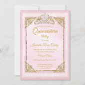キンセアニェラ赤面ピンクダマスク写真金ゴールドティアラ 招待状 (正面)