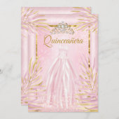 キンセアニェラ赤面ピンクティアラドレスバースデーパーティー 招待状 (正面/裏面)