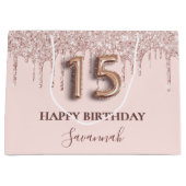 キンセアニェラ赤面ピンクドリップバラ金ゴールド ラージペーパーバッグ (正面)