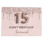 キンセアニェラ赤面ピンクドリップバラ金ゴールド ラージペーパーバッグ (裏面)