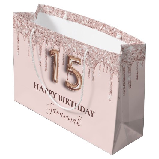 キンセアニェラ赤面ピンクドリップバラ金ゴールド ラージペーパーバッグ (裏面アングル)