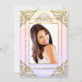 キンセアニェラ赤面ピンクパープルフォト金ゴールドティアラ 招待状 (裏面)