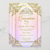 キンセアニェラ赤面ピンクパープルフォト金ゴールドティアラ 招待状 (正面/裏面)