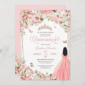 キンセアニェラ赤面ピンクホワイトフローラ&バタフライ 招待状 (正面/裏面)