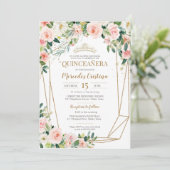 キンセアニェラ赤面ピンクローズアンド金ゴールドパールティアラ 招待状 (スタンド正面)