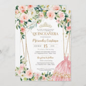 キンセアニェラ赤面ピンクローズアンド金ゴールドパールティアラ 招待状 (正面/裏面)