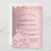 キンセアニェラ赤面ピンクローズ金ゴールドグリッタードレス 招待状 (正面)