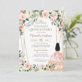 キンセアニェラ赤面ピンクローズ金ゴールド、ガウンの少女 招待状 (スタンド正面)