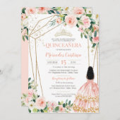 キンセアニェラ赤面ピンクローズ&金ゴールドガールガウン 招待状 (正面/裏面)