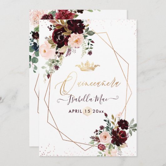 キンセアニェラ赤面ブルゴーニュ水彩花 招待状 (正面/裏面)